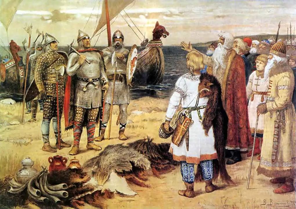 Invitation of the Varangians by Viktor Mikhailovitch Vasnetsov, before 1913, via Wikimedia Commons