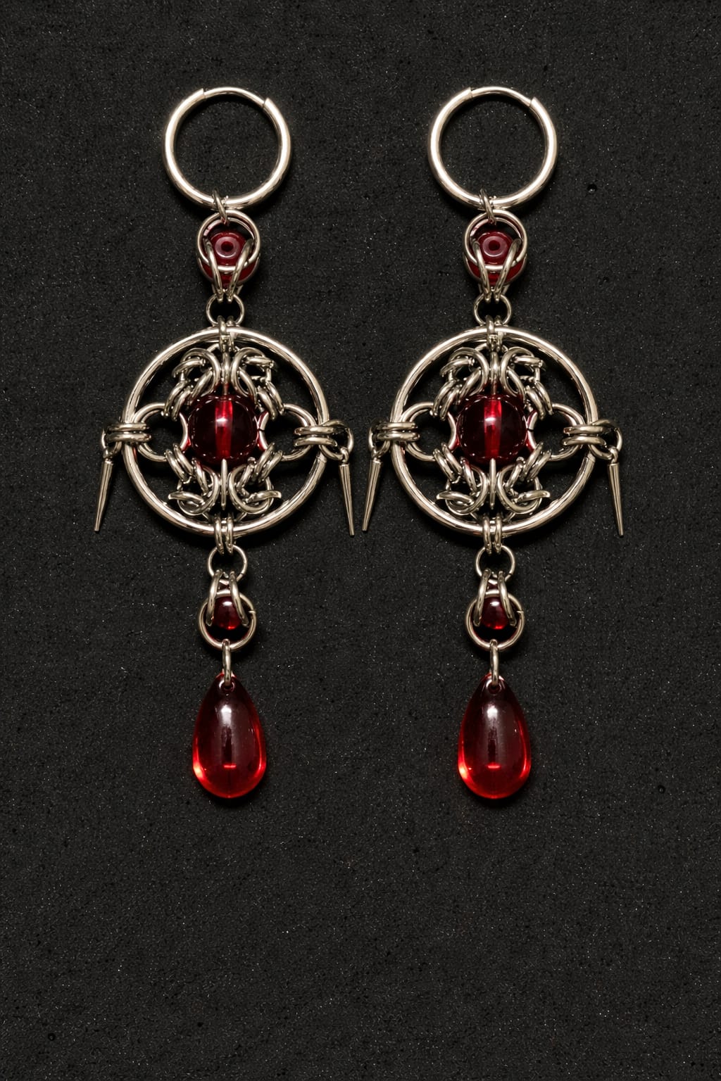 Crimson Blood Sigil Handmade Gothic Chainmaille Earrings