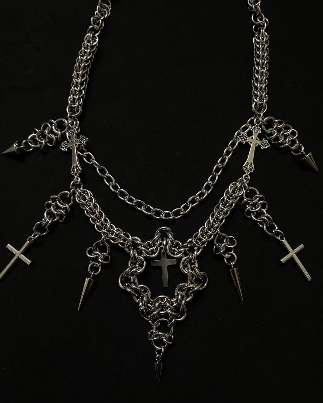 Medieval Gothic Chainmail Necklace - Cross Pendant Dark Jewelry - Image 4