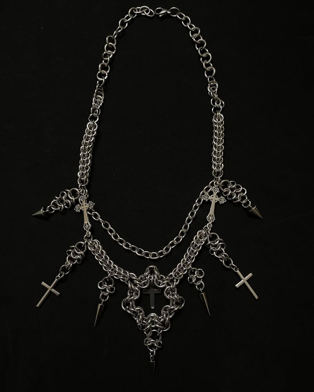 Medieval Gothic Chainmail Necklace - Cross Pendant Dark Jewelry - Image 2