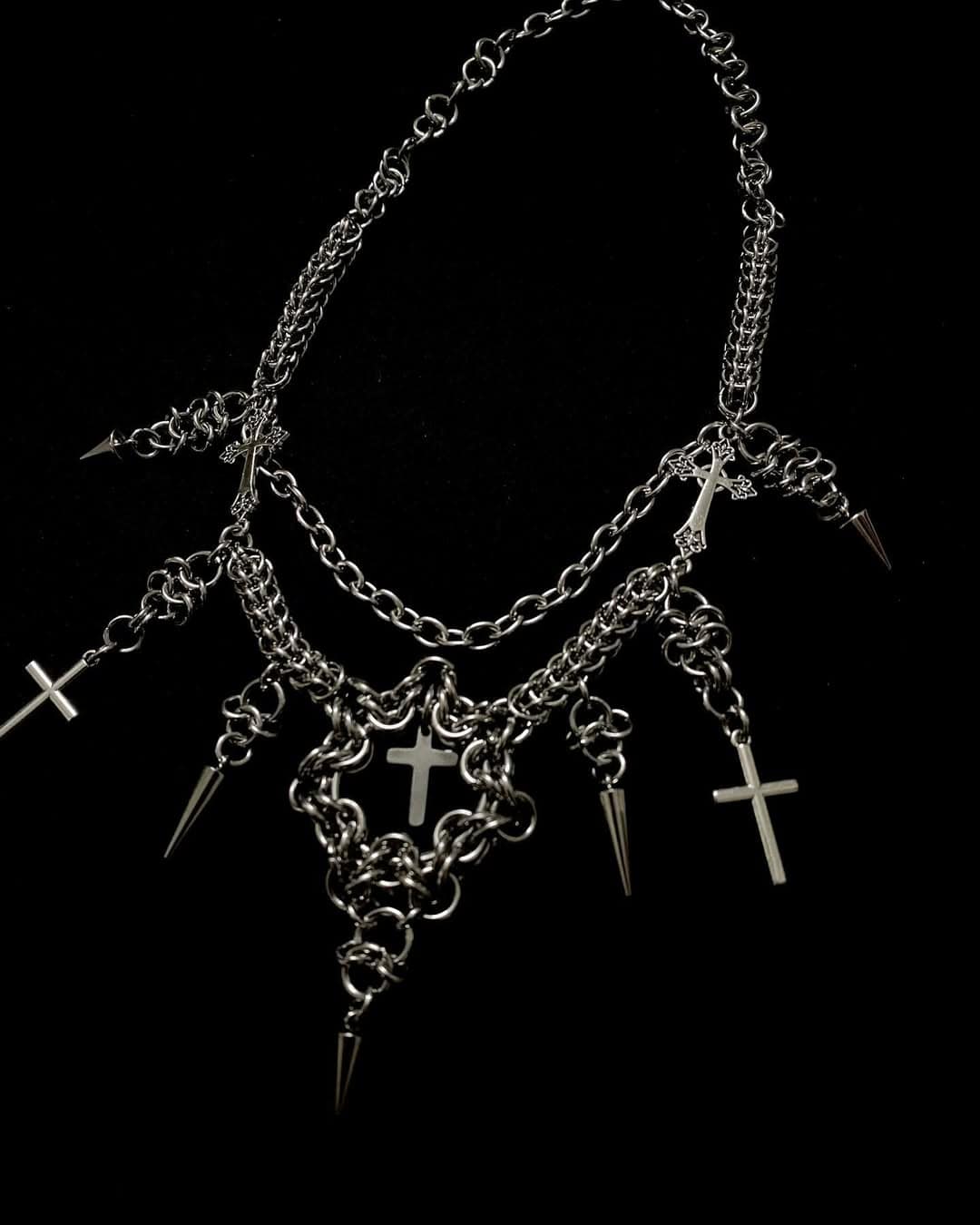 Medieval Gothic Chainmail Necklace - Cross Pendant Dark Jewelry
