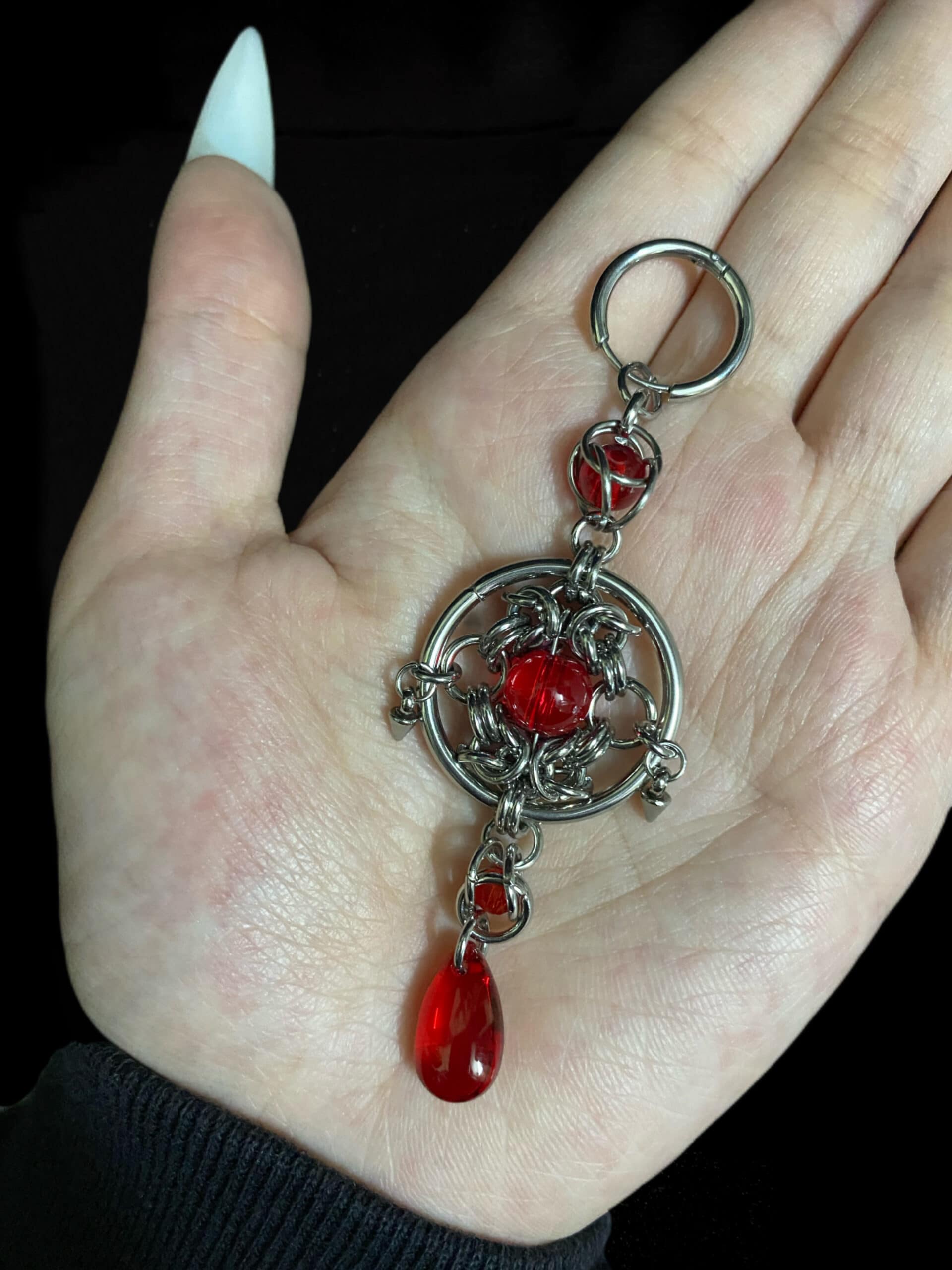 Crimson Blood Sigil Handmade Gothic Chainmaille Earrings - Image 3