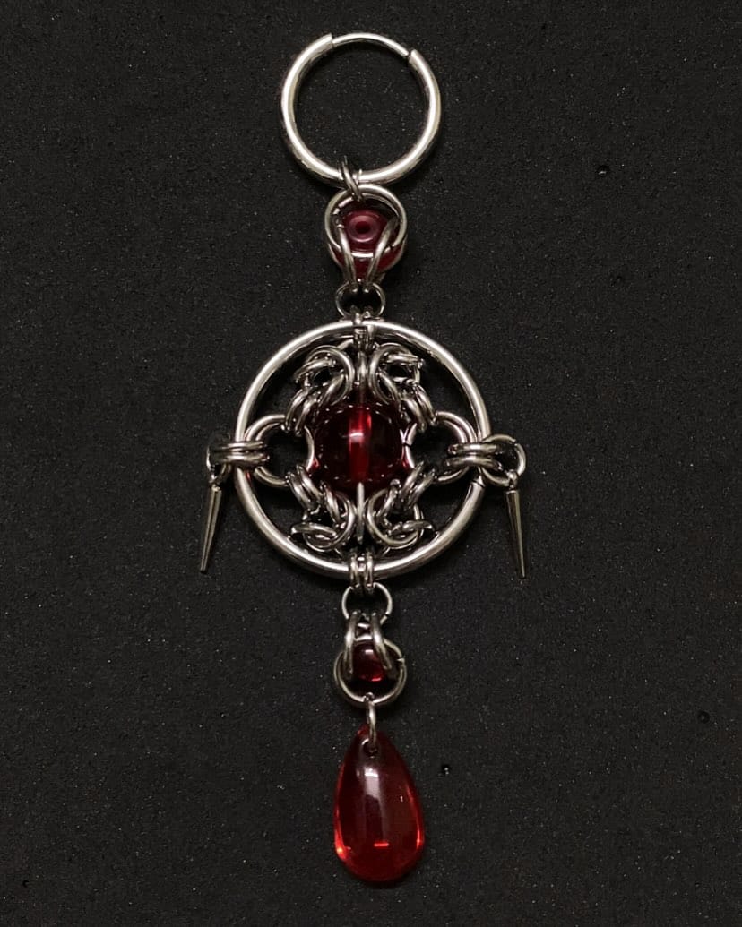 Crimson Blood Sigil Handmade Gothic Chainmaille Earrings - Image 2