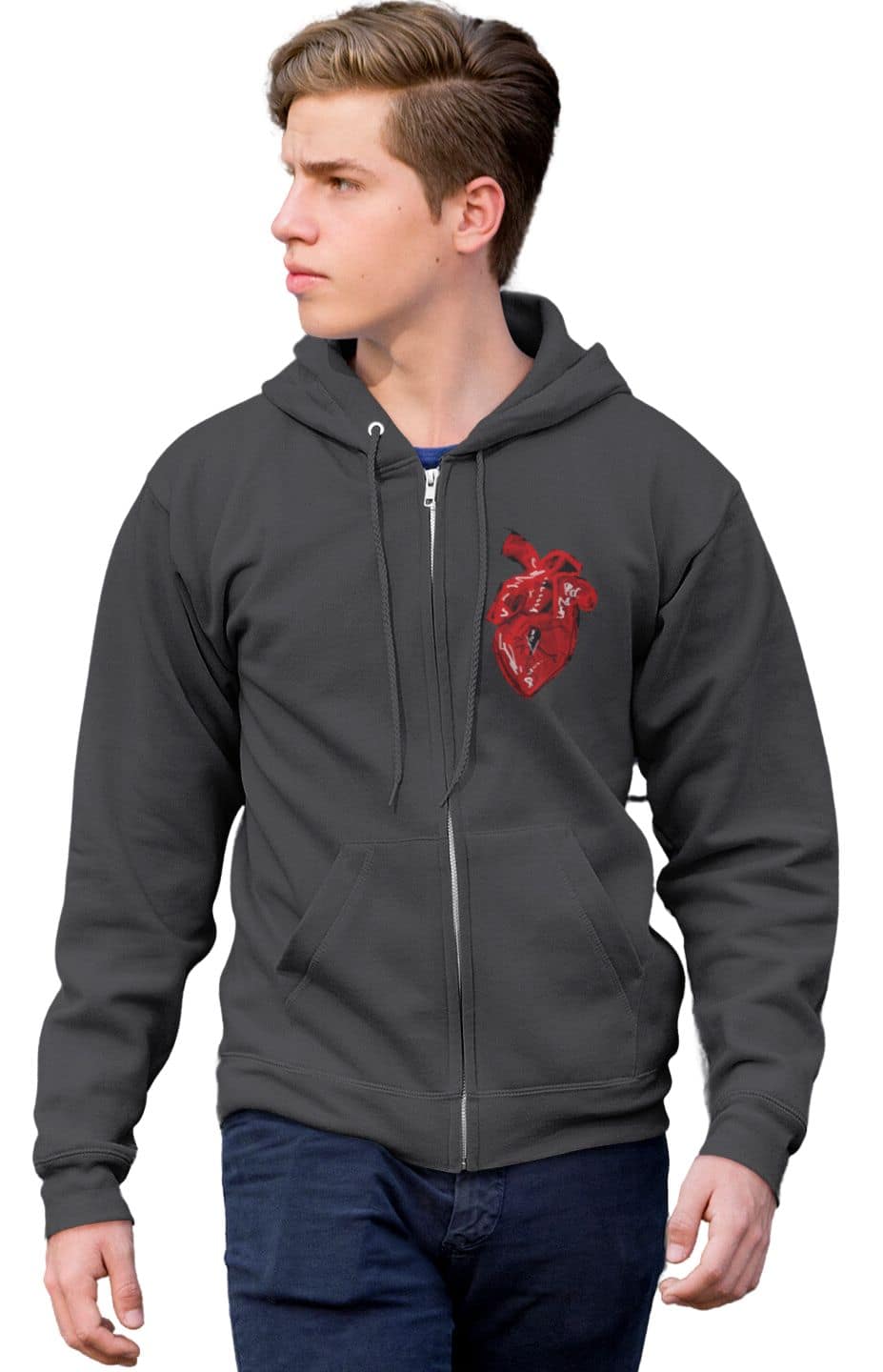 Embroidered Cross and Heart Zipped Hoodie Special Collection